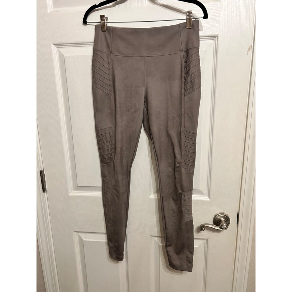 ATHLETA M Delancey Gleam Moto Tight Bluff Gray Travel City Legging Ankle Zipper